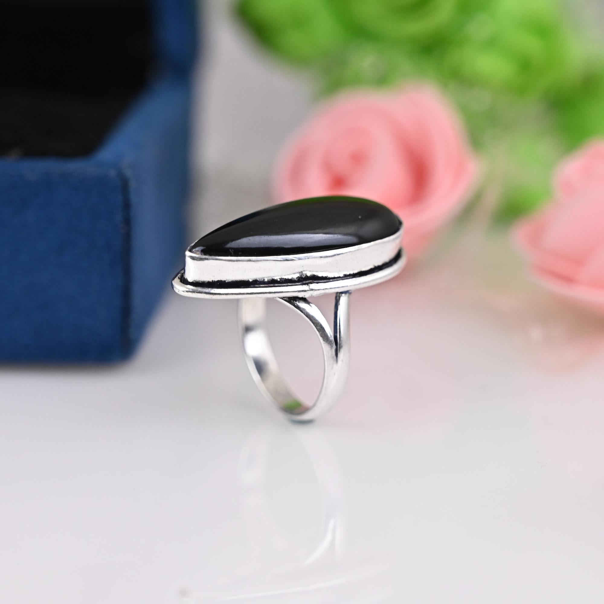 Black obsidian ring, 925 sterling silver ring, women gift ring, gemstone ring,  silver ring,  everyday ring, modern ring, minimalist ring