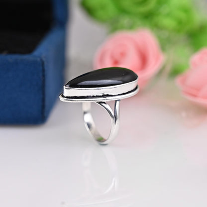Black obsidian ring, 925 sterling silver ring, women gift ring, gemstone ring,  silver ring,  everyday ring, modern ring, minimalist ring