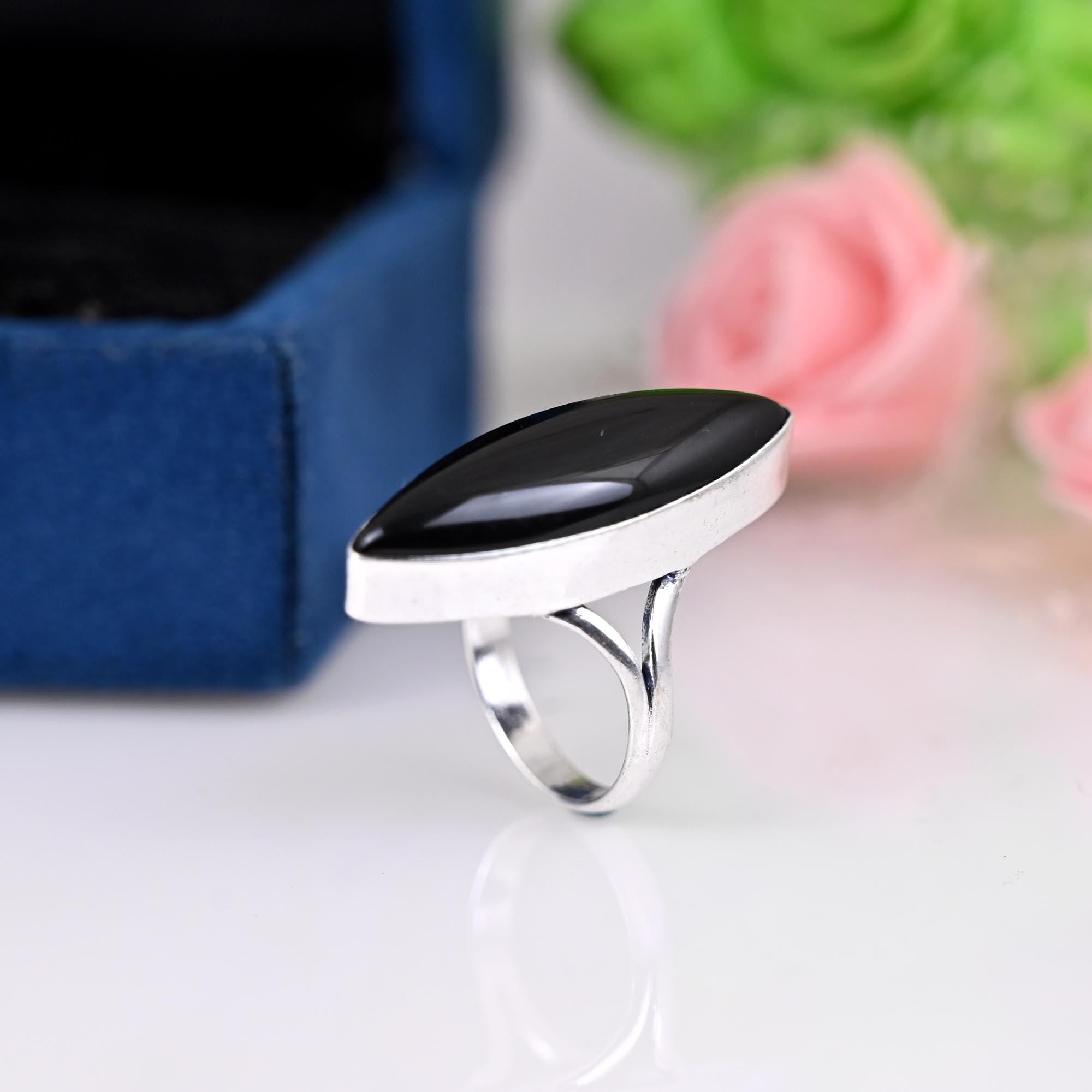 Black Obsidian Gemstone Ring, 925 Silver Large Ring, Obsidian Jewelry, Big Stone Ring, Gift For Her, Personalized Gift