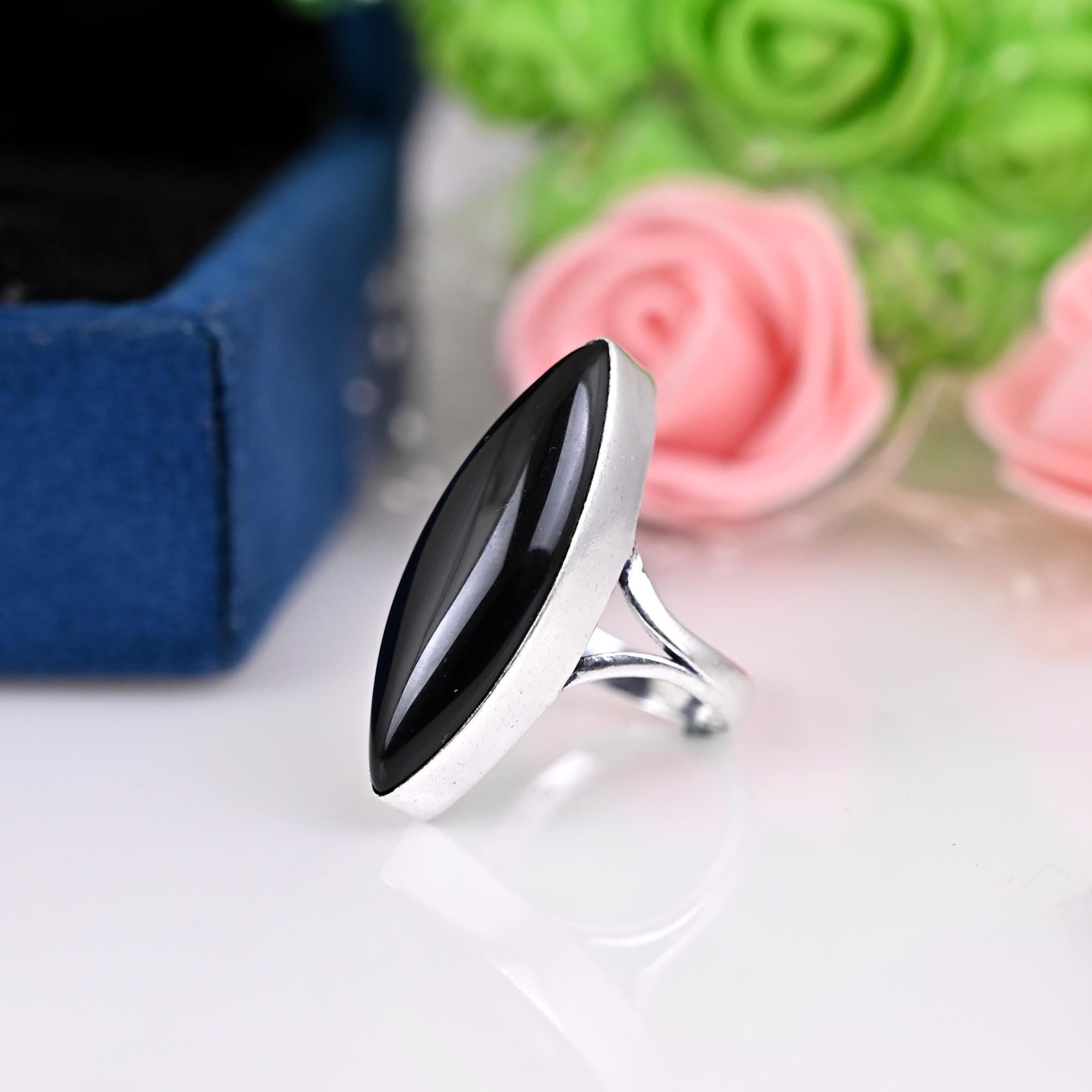 Black Obsidian Gemstone Ring, 925 Silver Large Ring, Obsidian Jewelry, Big Stone Ring, Gift For Her, Personalized Gift