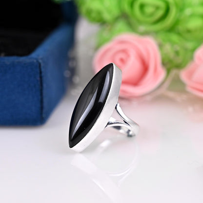 Black Obsidian Gemstone Ring, 925 Silver Large Ring, Obsidian Jewelry, Big Stone Ring, Gift For Her, Personalized Gift