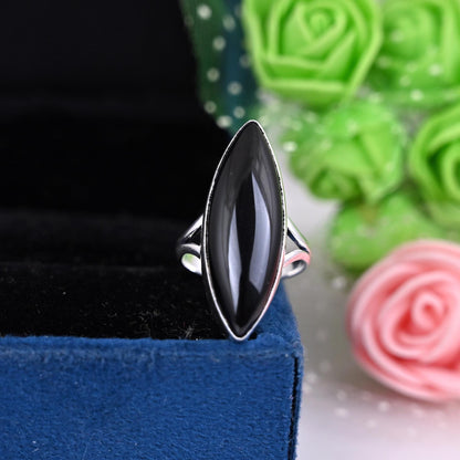 Black Obsidian Gemstone Ring, 925 Silver Large Ring, Obsidian Jewelry, Big Stone Ring, Gift For Her, Personalized Gift