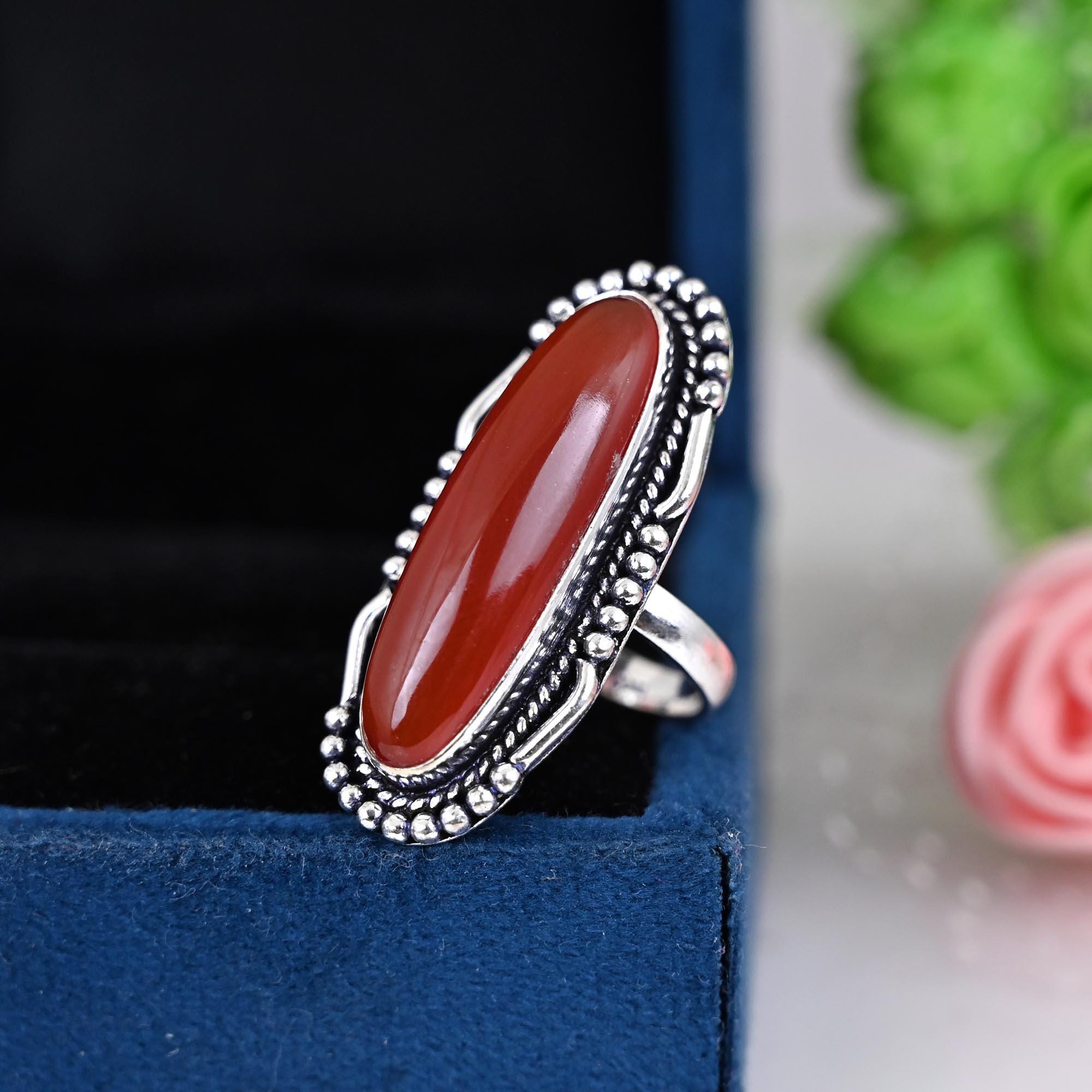 Big Carnelian Gemstone Statement Ring for Women, Silver Oval Carnelian Boho Ring Gift, Birthday, Anniversary, Promise Ring Gift for Her.
