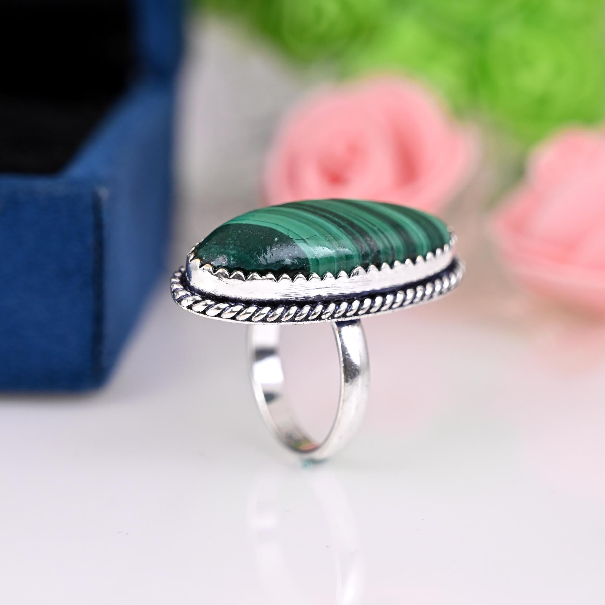 Real Malachite Ring, Malachite Ring for Men, Oval Malachite Ring, Handmade Malachite Ring for Women, 925 Sterling Silver Ring, Promise Ring