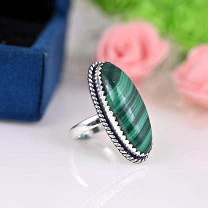 Real Malachite Ring, Malachite Ring for Men, Oval Malachite Ring, Handmade Malachite Ring for Women, 925 Sterling Silver Ring, Promise Ring