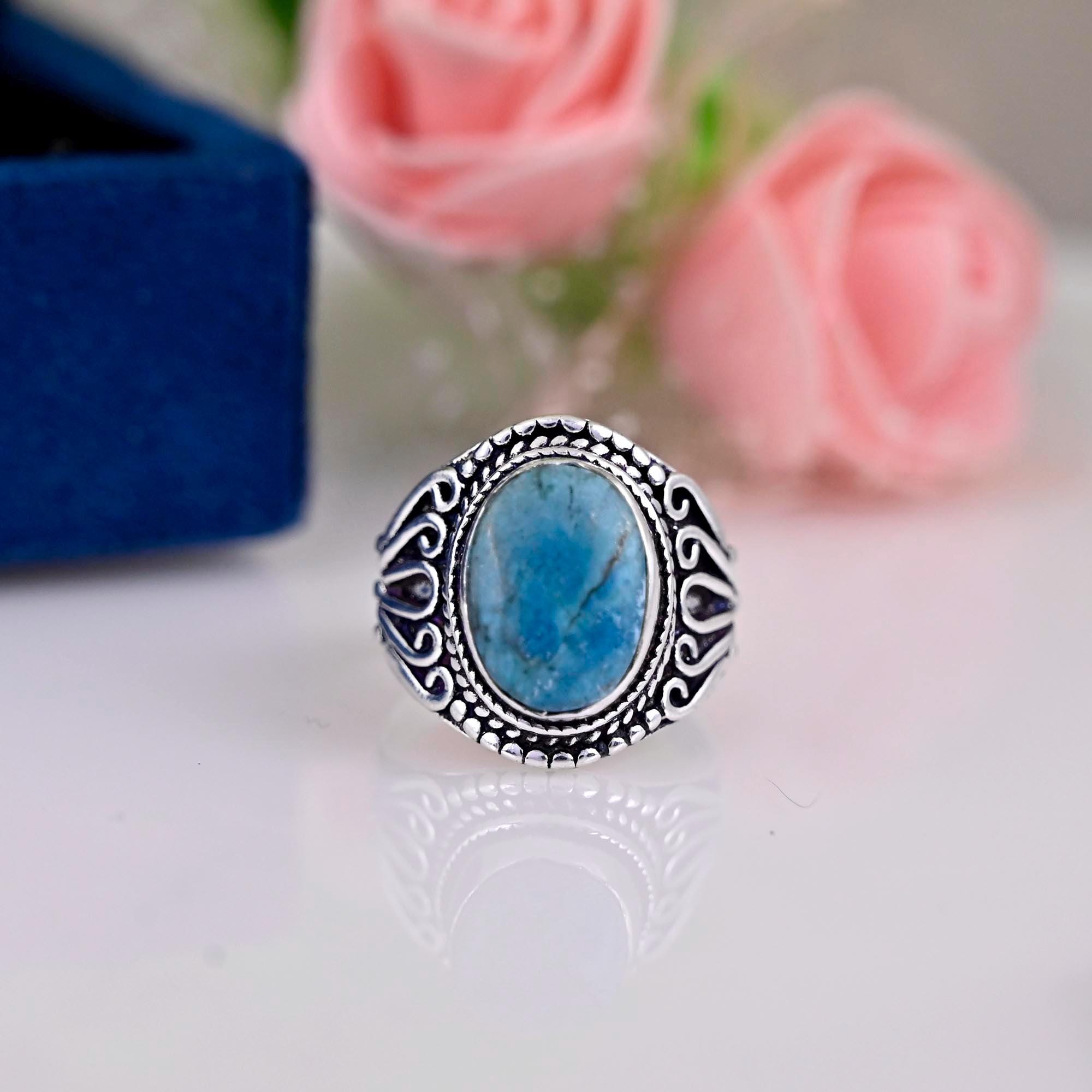 Boho Turquoise Ring, Sterling Silver Ring, Statement Rings, Gemstone Stone Ring, Rings for Women, Mother's Day Gift Bohemian Jewelry,
