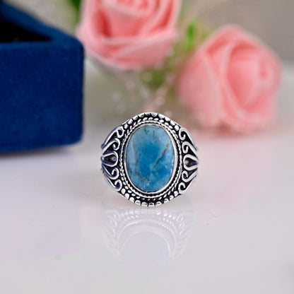 Boho Turquoise Ring, Sterling Silver Ring, Statement Rings, Gemstone Stone Ring, Rings for Women, Mother's Day Gift Bohemian Jewelry,