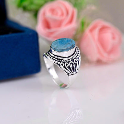 Boho Turquoise Ring, Sterling Silver Ring, Statement Rings, Gemstone Stone Ring, Rings for Women, Mother's Day Gift Bohemian Jewelry,