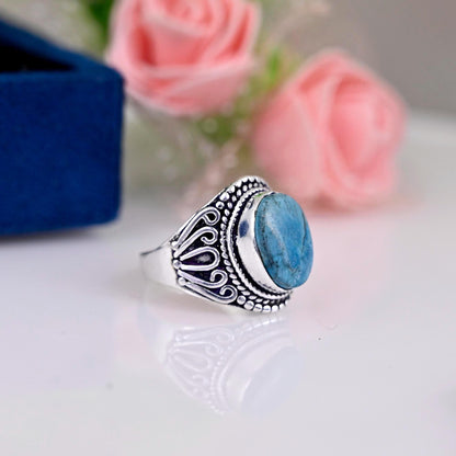 Boho Turquoise Ring, Sterling Silver Ring, Statement Rings, Gemstone Stone Ring, Rings for Women, Mother's Day Gift Bohemian Jewelry,