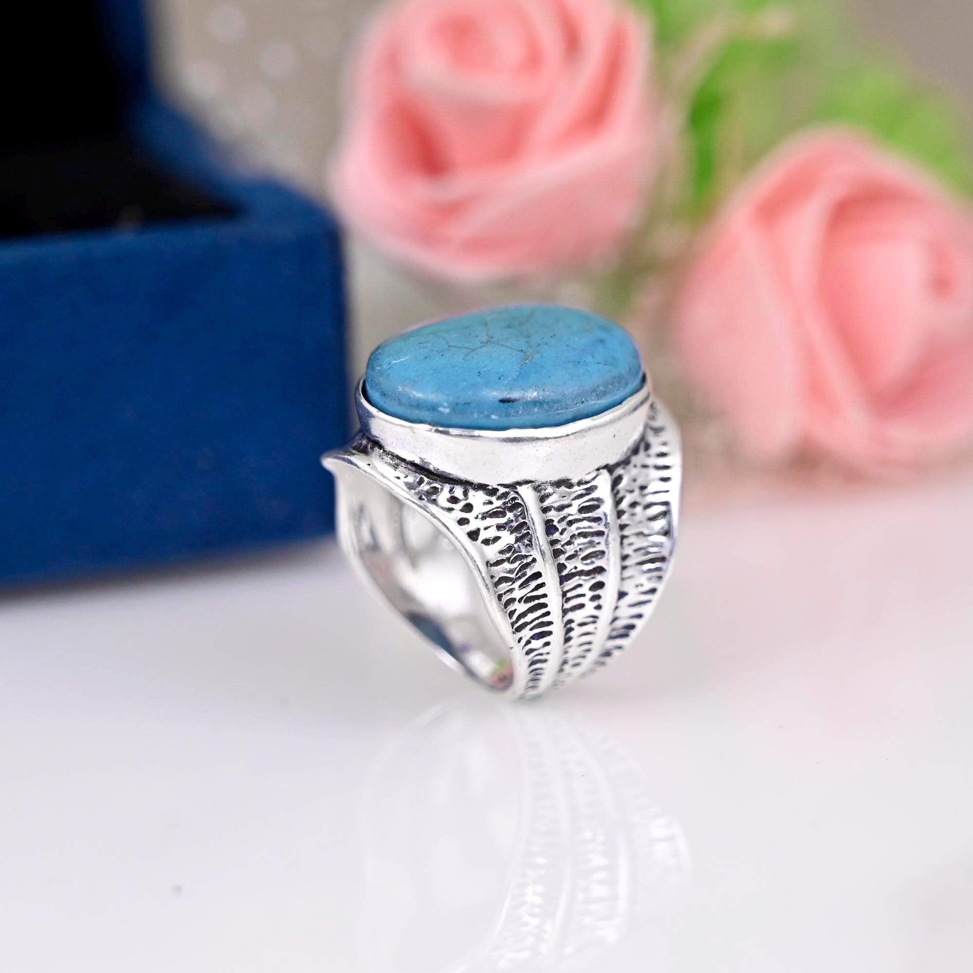 Boho Turquoise Ring, Sterling Silver Ring for Women, Statement Ring, Big Stone Gemstone Ring, Chunky Ring, Bohemian Jewelry, Gifts For Her