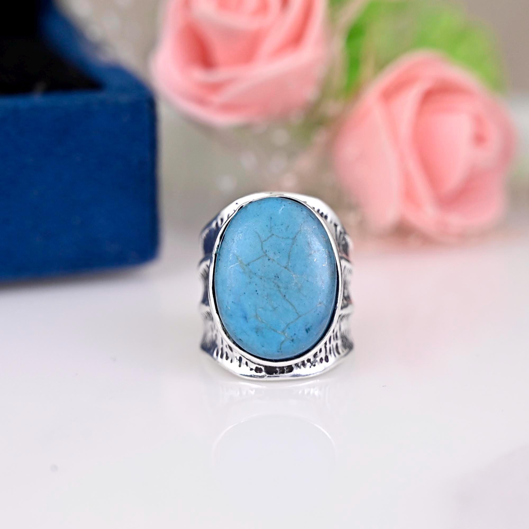 Boho Turquoise Ring, Sterling Silver Ring for Women, Statement Ring, Big Stone Gemstone Ring, Chunky Ring, Bohemian Jewelry, Gifts For Her
