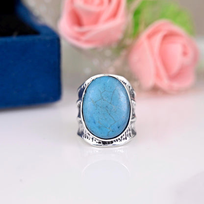 Boho Turquoise Ring, Sterling Silver Ring for Women, Statement Ring, Big Stone Gemstone Ring, Chunky Ring, Bohemian Jewelry, Gifts For Her
