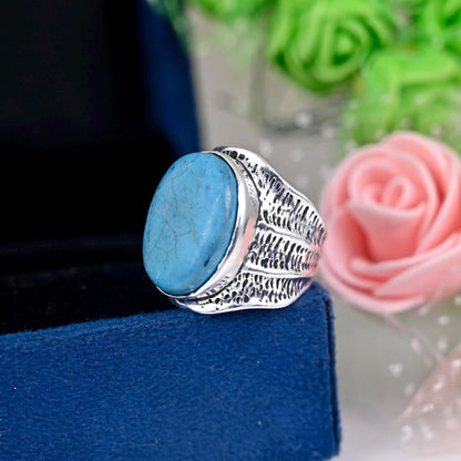 Boho Turquoise Ring, Sterling Silver Ring for Women, Statement Ring, Big Stone Gemstone Ring, Chunky Ring, Bohemian Jewelry, Gifts For Her